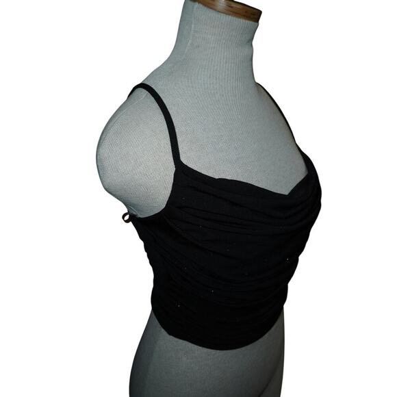 Vintage Bluetblu Y2K Ruched Glitter Cowl Neck Tank Black Spaghetti Strap  Small - Picture 4 of 11
